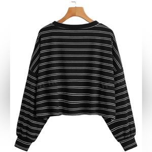 Plus Black and White Striped Drop Shoulder Cropped Tee